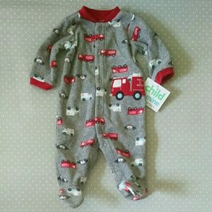 fire truck fleece footed one piece